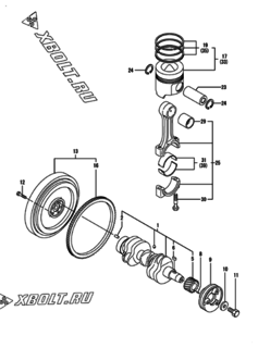  Двигатель Yanmar 3TNE84-IK, узел -  Коленвал и поршень 