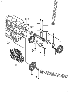  Двигатель Yanmar 3TNE84-IKA, узел -  Распредвал и приводная шестерня 