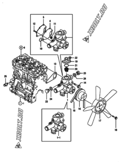  Двигатель Yanmar 3TNE68-TS, узел -  Система водяного охлаждения 