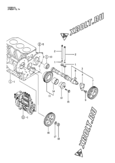  Двигатель Yanmar 3TNE84-TS, узел -  Распредвал и приводная шестерня 