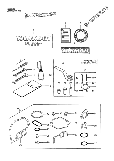  Инструменты, шильды и комплект прокладок двигателя Yanmar L100ADEVMK2