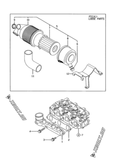  Двигатель Yanmar 3TNE68-SL, узел -  Впускной коллектор и воздушный фильтр 
