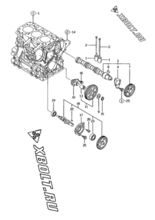  Двигатель Yanmar 3TNE68-SL, узел -  Распредвал и приводная шестерня 