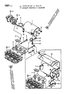  Двигатель Yanmar 3TNE84T-FT2, узел -  Выпускной коллектор и глушитель 