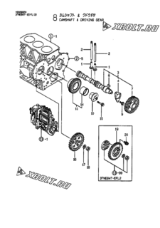  Двигатель Yanmar 3TNE84T-EFL2, узел -  Распредвал и приводная шестерня 