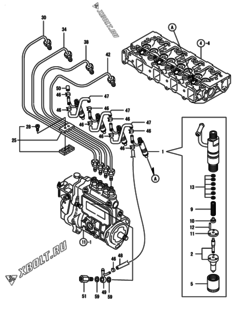  Двигатель Yanmar 4TNE88-EFL, узел -  Форсунка 