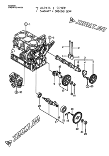  Двигатель Yanmar 3TNE74-NYB, узел -  Распредвал и приводная шестерня 
