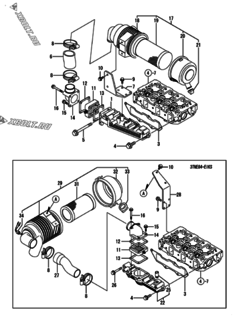  Двигатель Yanmar 3TNE84-EIK, узел -  Впускной коллектор и воздушный фильтр 