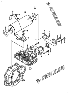  Двигатель Yanmar 3TNE84-EIK, узел -  Выпускной коллектор и глушитель 