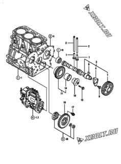  Двигатель Yanmar 3TNE84-EIK, узел -  Распредвал и приводная шестерня 