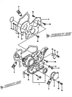  Двигатель Yanmar 3TNE84-IKS, узел -  Корпус редуктора 