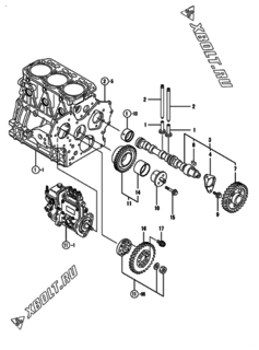  Двигатель Yanmar 3TNE84-IKS, узел -  Распредвал и приводная шестерня 