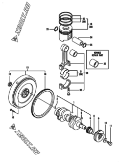  Двигатель Yanmar 3TNV84-GDG, узел -  Коленвал и поршень 
