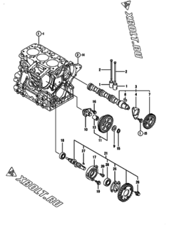  Двигатель Yanmar 3TNE68-EIK, узел -  Распредвал и приводная шестерня 