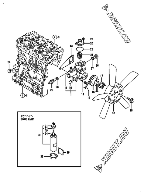  Система водяного охлаждения двигателя Yanmar 3TNE68-EIK