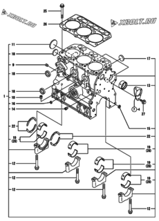  Двигатель Yanmar 3TNE74-ENYBC, узел -  Блок цилиндров 