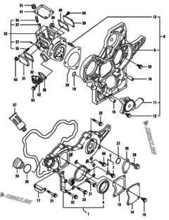  Двигатель Yanmar 3TNE74-ENYBC, узел -  Корпус редуктора 