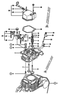  Двигатель Yanmar L48ADVMK, узел -  Головка блока цилиндров (ГБЦ) 