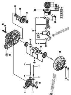  Двигатель Yanmar L70EE-DVMK, узел -  Коленвал, поршень и распредвал 