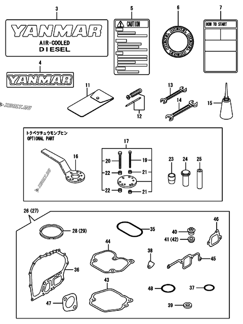  Инструменты, шильды и комплект прокладок двигателя Yanmar L70EE-DVMK