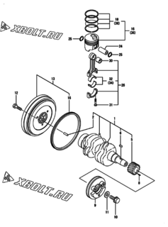  Двигатель Yanmar 2TNE68-EIK, узел -  Коленвал и поршень 