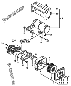  Двигатель Yanmar L48EE-DPNA, узел -  Воздушный фильтр и глушитель 