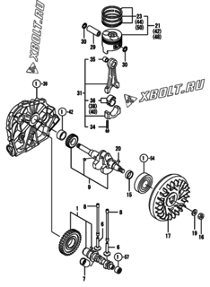  Двигатель Yanmar L48EE-DPNA, узел -  Коленвал, поршень и распредвал 