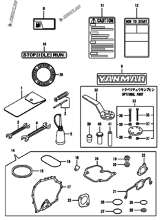  Двигатель Yanmar L48EE-DPNA, узел -  Инструменты, шильды и комплект прокладок 