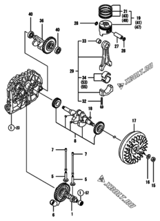  Двигатель Yanmar L70EE-DPTNA, узел -  Коленвал, поршень и распредвал 