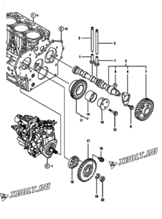  Двигатель Yanmar 3TNV84-SIK, узел -  Распредвал и приводная шестерня 