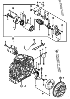  Двигатель Yanmar L70AE-DEVMK, узел -  Стартер и генератор 