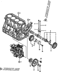  Двигатель Yanmar 4TNV94L-PIK, узел -  Распредвал и приводная шестерня 