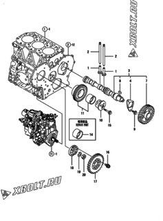  Двигатель Yanmar 3TNV82A-SYB, узел -  Распредвал и приводная шестерня 