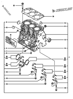  Двигатель Yanmar 3TNV88-NHBB, узел -  Блок цилиндров 