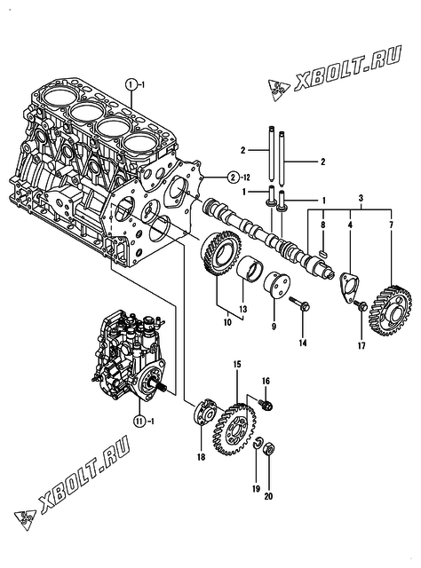 Распредвал и приводная шестерня двигателя Yanmar 4TNV88-NHBB