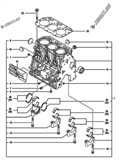  Двигатель Yanmar 3TNV84-QIKA, узел -  Блок цилиндров 