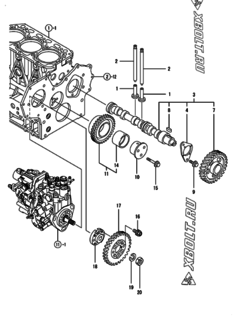  Двигатель Yanmar 3TNV84-QIKA, узел -  Распредвал и приводная шестерня 