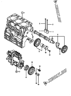  Двигатель Yanmar 3TNV76-QIKA, узел -  Распредвал и приводная шестерня 
