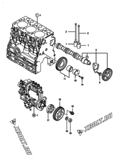  Двигатель Yanmar 3TNV70-FDW, узел -  Распредвал и приводная шестерня 