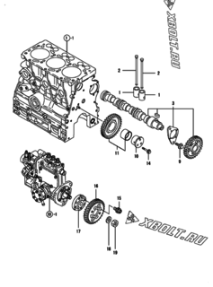  Двигатель Yanmar 3TNV76-FDG, узел -  Распредвал и приводная шестерня 