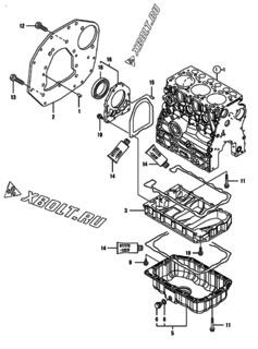  Двигатель Yanmar 3TNV70-PSJ, узел -  Крепежный фланец и масляный картер 
