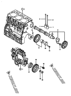  Двигатель Yanmar 3TNV70-PSJ, узел -  Распредвал и приводная шестерня 
