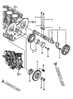  Двигатель Yanmar 3TNV88-SHB, узел -  Распредвал и приводная шестерня 