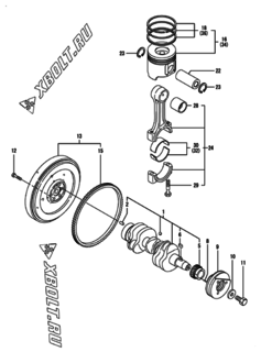 Двигатель Yanmar 3TNV88-SHB, узел -  Коленвал и поршень 