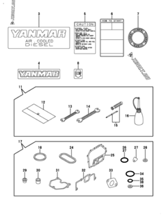  Двигатель Yanmar L100V1AJ1R1AAMK, узел -  Инструменты, шильды и комплект прокладок 