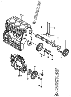  Двигатель Yanmar 3TNV70-XHB, узел -  Распредвал и приводная шестерня 