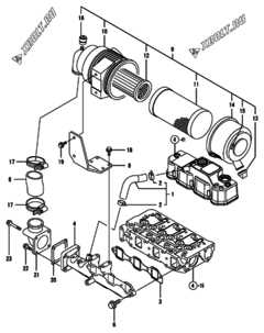  Двигатель Yanmar 3TNV82ABQIKA, узел -  Впускной коллектор и воздушный фильтр 