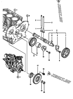  Двигатель Yanmar 3TNV88-BQIKA, узел -  Распредвал и приводная шестерня 