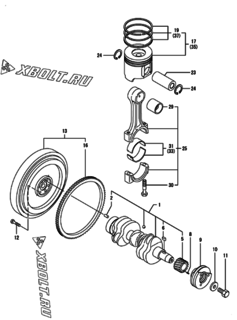  Двигатель Yanmar 3TNV88-BQIKA, узел -  Коленвал и поршень 