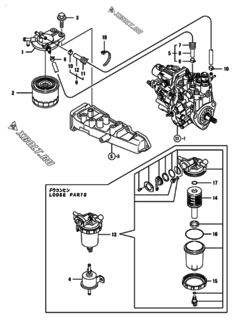  Двигатель Yanmar 3TNV88-BQIKA, узел -  Топливопровод 